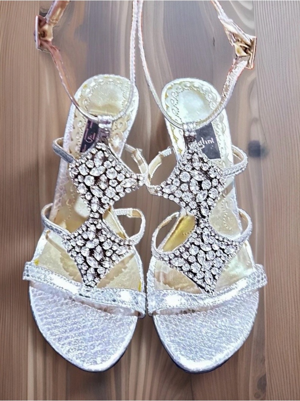 Women's Silver Embellished Rhinestone Strappy Heels - Elegant Evening Sandals